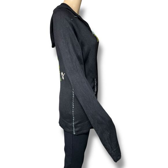 Charlotte Tarantola Womens Silk Angora Sweater Embroidered Hooded Black Medium - Picture 5 of 13